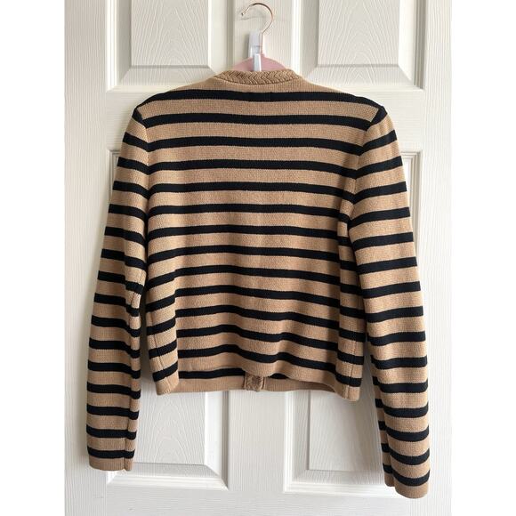 J. CREW Women's 2024 Lady Camel Black Striped Knit Cardigan Sweater Jacket Sz S - Picture 6 of 12